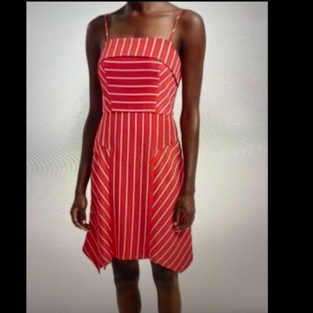 NWT Banana Republic red striped high and low bandana dress size 12P